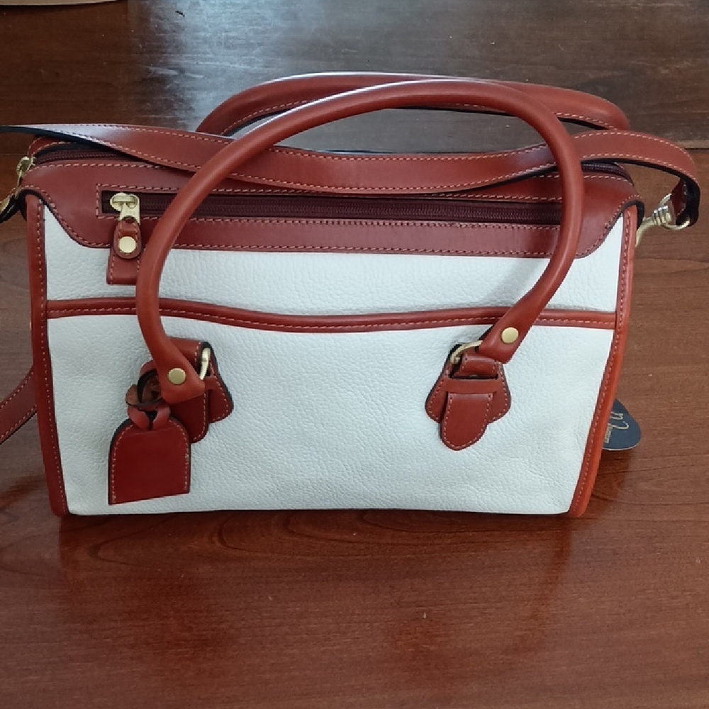 Elegant White and Brown Leather Handbag